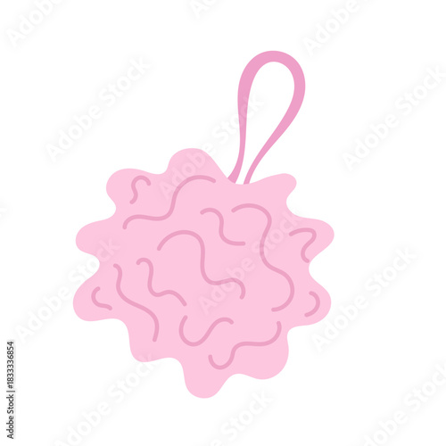 Cute Pink Loofah Cartoon Illustration for Bath Products, Spa Branding, Personal Care and Hygiene Designs