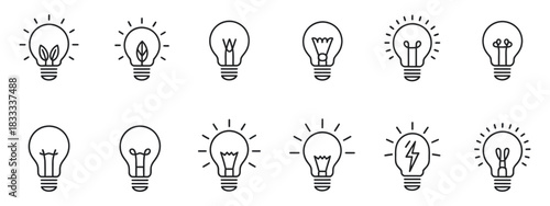 light bulb icons, minimalist vector illustration for innovation and smart ideas, showing creative symbol designs for technology,