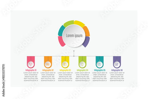Vector infographic label design with circle infographic template design and 6 options or steps. Can be used for process diagram, presentations, workflow layout, banner, flow chart, info graph.