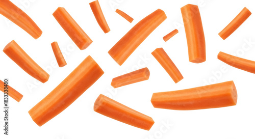Fresh carrot sticks isolated PNG, healthy orange vegetable pieces for cooking and snacking on transparent background