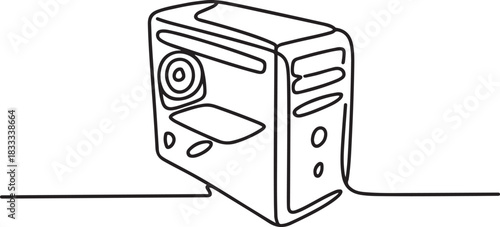 pc case continuous one line drawing, Computer Case Line icon, Sketch Design, Pixel perfect, Editable stroke. Computer Technology. one line Icon drawing