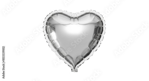 Silver heart balloon isolated PNG on transparent background, shiny metallic foil balloon for love and Valentine s Day decoration