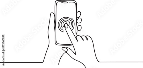 One continuous line drawing of Fingers touching, tapping, scrolling smartphone screens concept. Doodle vector illustration in simple linear style. one line Icon drawing