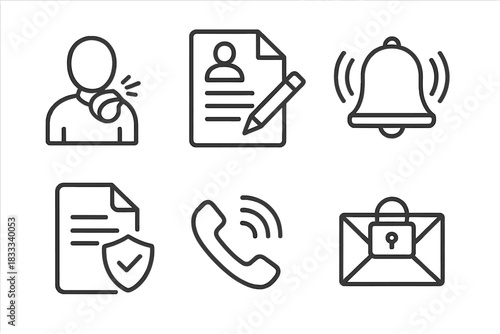 Whistleblowing Icons. Line style icons of whistleblowing systems basics: whistleblower icon, anonymous report form, internal alert
