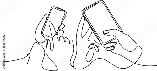 One continuous line drawing of Fingers touching, tapping, scrolling smartphone screens concept. Doodle vector illustration in simple linear style. one line Icon drawing