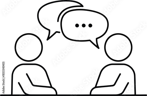 Two people communicating, discussing, or having a meeting