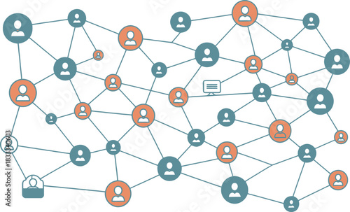 Social network connection concept vector illustration of connected people icons representing communication and relationships in a network
