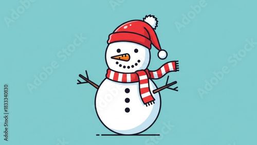 Festive snowman wearing a red hat and scarf, spreading holiday cheer perfect for seasonal greetings, party invitations, and delightful winter-themed designs
