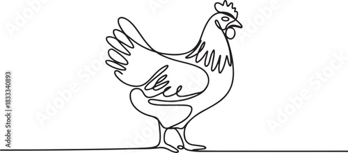 Continuous line art or One Line drawing of chicken for vector illustration, business farming. chicken pose concept. one line Icon drawing
