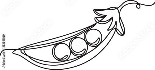 Continuous one line drawing of whole healthy organic Black pea for harvesting logo identity. Fresh seed pod of pisum sativum concept vegetable icon. one line Icon drawing