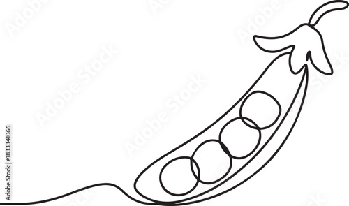 Continuous one line drawing of whole healthy organic Black pea for harvesting logo identity. Fresh seed pod of pisum sativum concept vegetable icon. one line Icon drawing