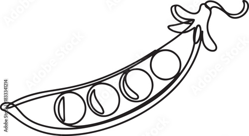Continuous one line drawing of whole healthy organic Black pea for harvesting logo identity. Fresh seed pod of pisum sativum concept vegetable icon. one line Icon drawing