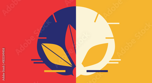 Abstract depiction of plant life with contrasting colors and geometric shapes.