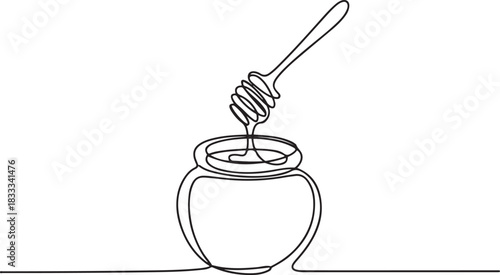 Continuous one line drawing of honey pot vector illustration. Premium vector. one line Icon drawing