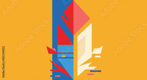 Abstract Geometric Composition with Contrasting Colors and Angular Shapes.