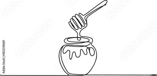 Continuous one line drawing of honey pot vector illustration. Premium vector. one line Icon drawing