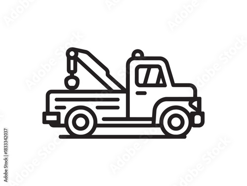 Minimalist tow truck icon 2D vector line art illustration for modern transportation design projects