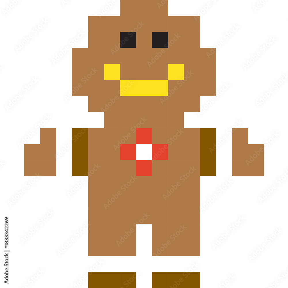 Obraz premium Gingerbread Man Icon. Illustration of 8 Bit Game Winter Object. Mosaics, Embroidery and Drawing. Merry Christmas Seasonal Decoration.