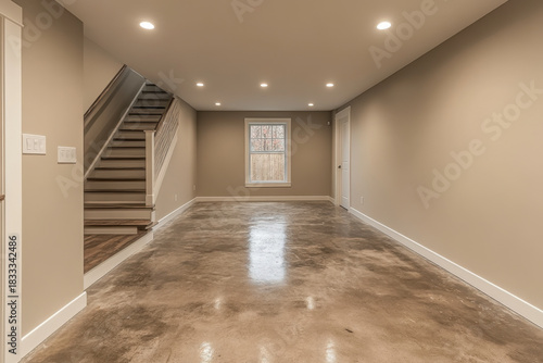 Cracked concrete basement floor in a home.
