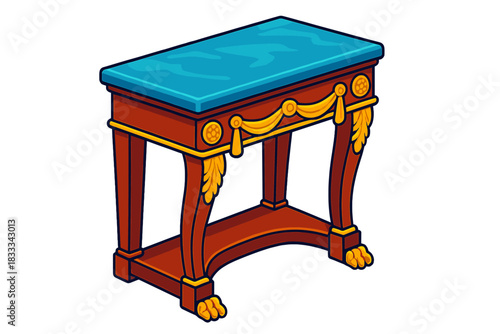 Antique Empire Furniture. Isometric vector illustration set Antique furniture – Empire console table, gilded ormolu mount,