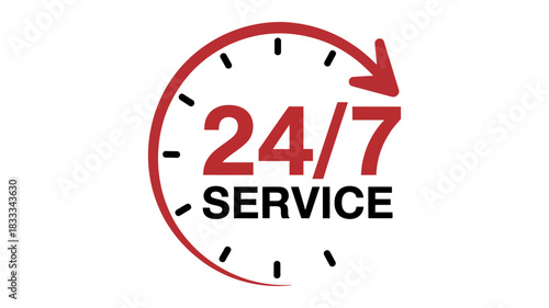 Reliable 24/7 service available always, symbolizing commitment and support, round the clock assistance, continuous availability, open all hours