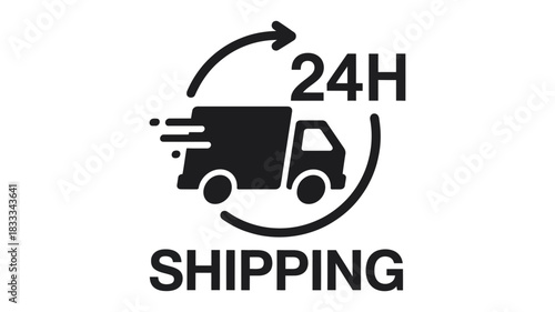 Fast 24H Shipping Icon for E-Commerce Websites, Express Delivery Service, Quick Shipping, Modern Design, Logistics, Vector Illustration, Transportation