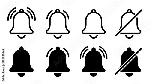 Stay Alert with Notification Bells: Modern Minimalist Icons for App Design, Website Alerts, and Social Media Notifications - Vector Graphic