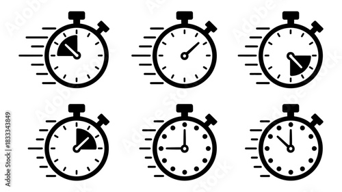Dynamic stopwatch icons symbolize speed, urgency, and time management for business, productivity, and deadline visuals in modern design