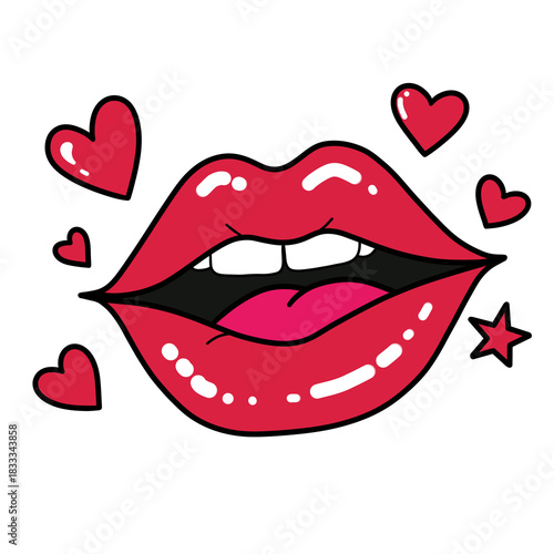 Wallpaper Mural Isolated Red Lips Pop Art Doodle Style with Hearts and Star Design Element Torontodigital.ca