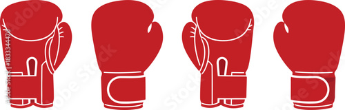 Minimalist Illustration of Boxing Gloves with a Transparent Background Showcasing Bright Red Equipment and Simple Line Art Style Designed for Visual