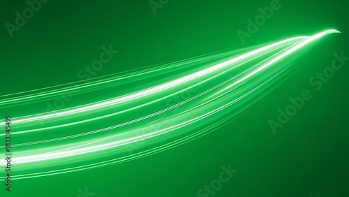 Dynamic emerald green light trails create a modern energy for technology, environment, or innovation concepts with a vibrant and eye-catching feel
