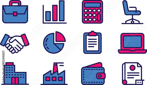 Business and finance icon set flat vector design for presentations reports and user interface elements isolated on white background