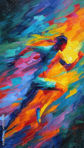 Vibrant Abstract Painting of a Running Athlete in Dynamic Motion