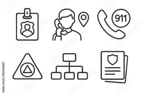 Authority Coordination Icons. Line style icons of coordination with authorities: government liaison badge, local authority contact