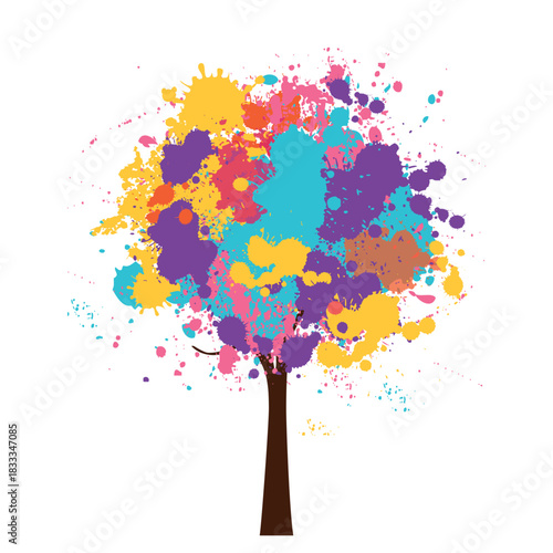 Watercolor colorful artistic tree