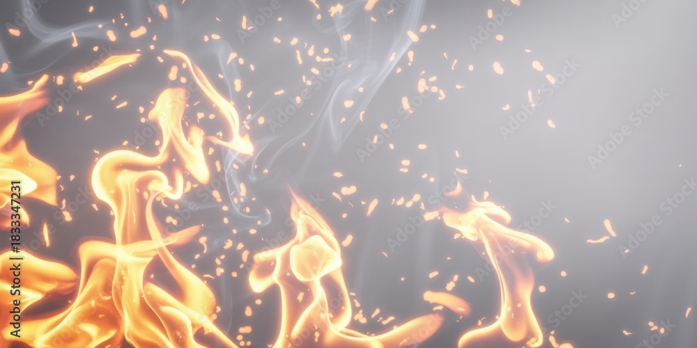 Obraz premium Soft flowing flames rise gently with shimmering light along their edges. The transparent background enhances the warm colors and smooth shape transitions, creating a realistic burning effect.