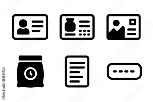 Time Capsule Icons. Line style icons of Time Capsule Curation: memory flashcard, item catalog card, old postcard, dry pouch, name