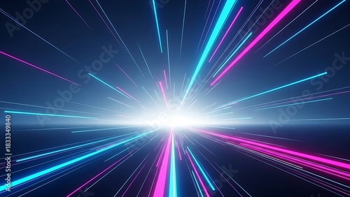 Experience the thrill of hyperspace travel with this dynamic background featuring vibrant pink and blue light streaks emanating from a central, radiant source