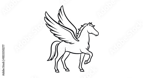 Elegant Pegasus Illustration - A Majestic Winged Horse in Outline.
