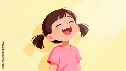 Laughing cartoon – Smiling girl in a pink shirt.