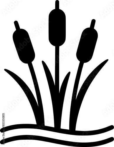 Cattail wetland plant in solid sign, symbol, vector, art