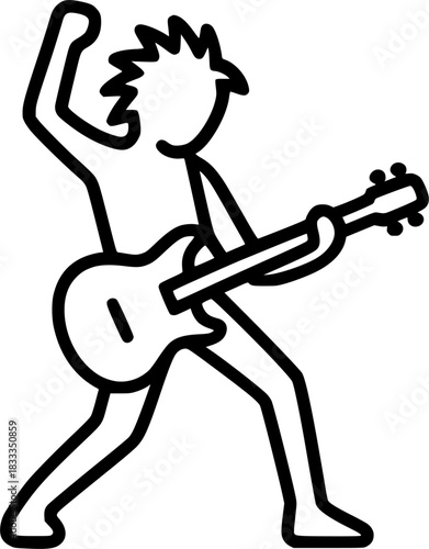 Rockstar Vibe: Silhouette Performing on Guitar from Stool sign, symbol, vector, art