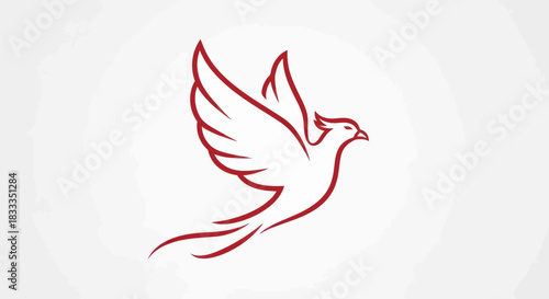Elegant Red Dove Outline in Flight Symbolizing Peace and Hope.