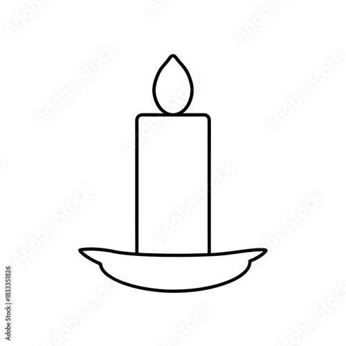Simple outline drawing of a candle on a holder on transparent background silhouette