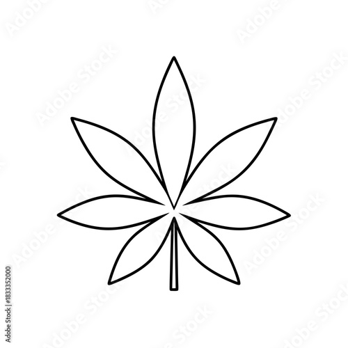 Outlined cannabis leaf with seven pointed edges on transparent background silhouette