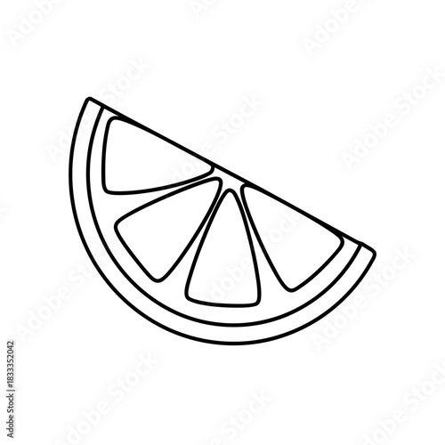 Outline drawing of a citrus fruit wedge slice on transparent background silhouette