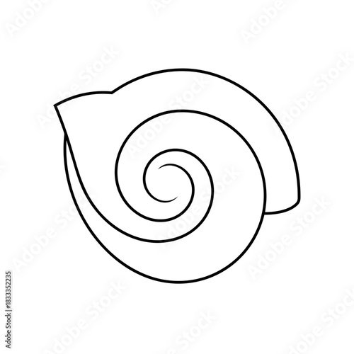 Outline drawing of a spiral seashell shape art on transparent background silhouette