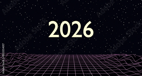 3d render, neon glowing new year greeting card, no AI