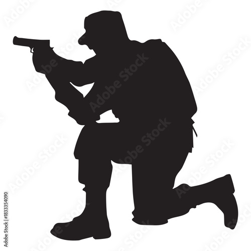 Soldier kneel aiming silhouette