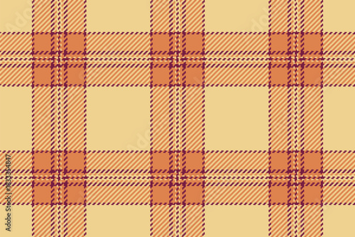 Tone background texture check, party textile plaid tartan. Glen seamless fabric vector pattern in amber and orange colors.